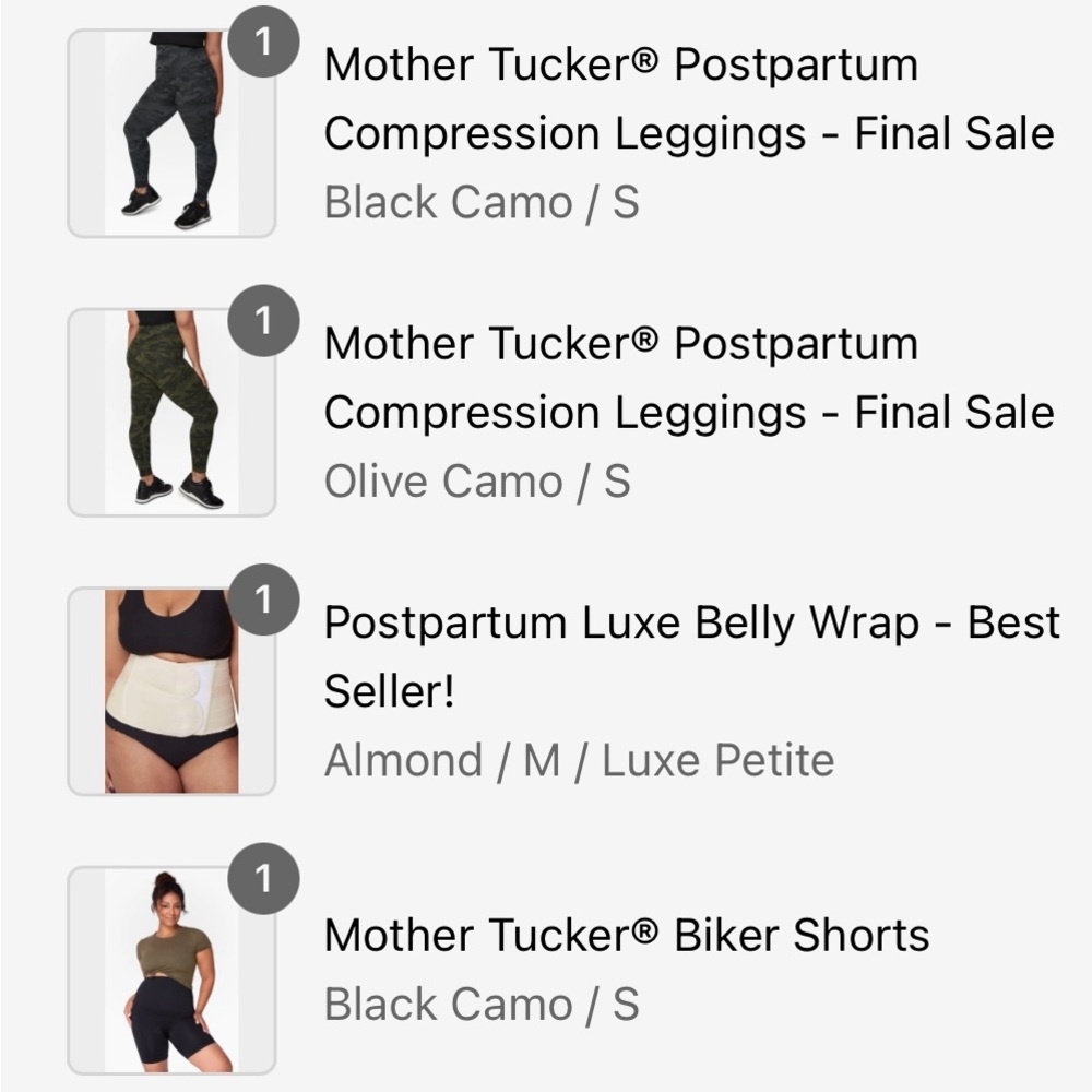 Pregnancy and postpartum pack of items